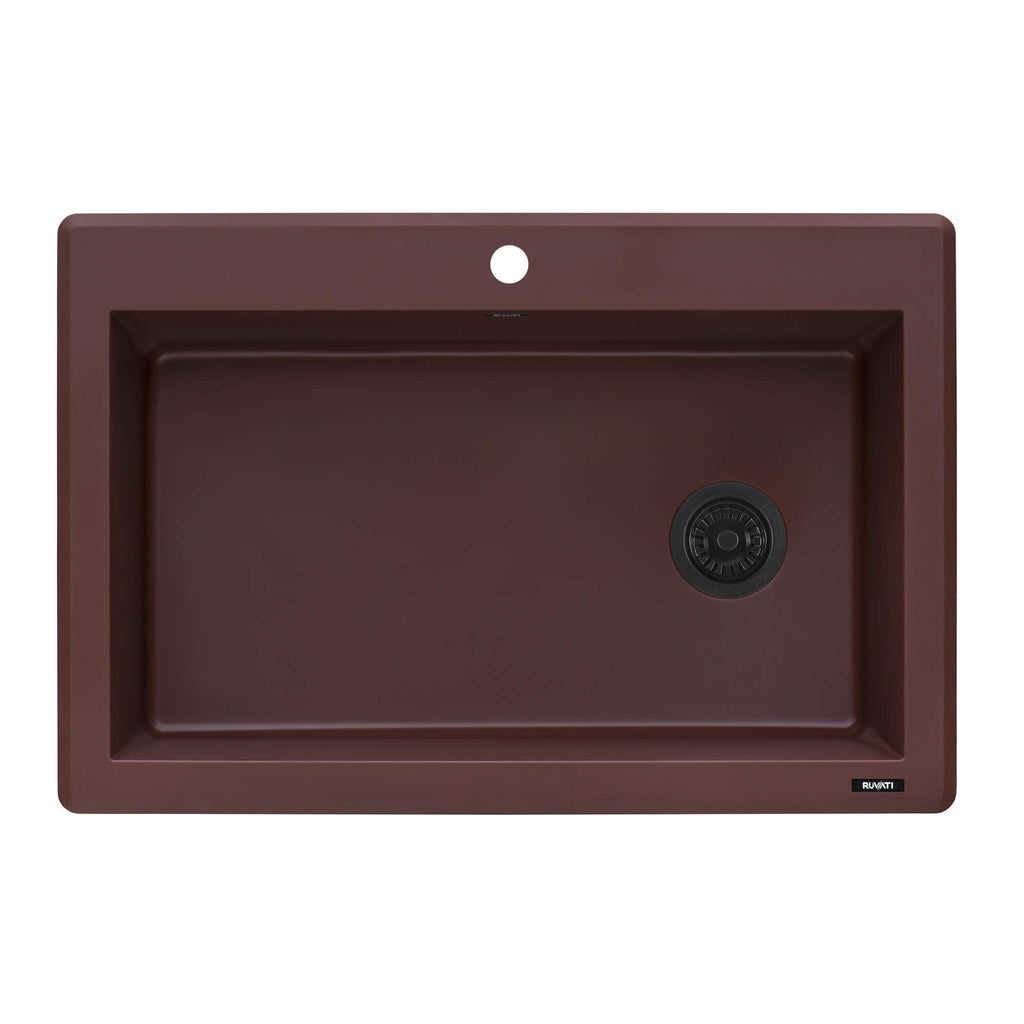 epiGranite Model: RVG1033RD Ruvati 33 x 22 inch Granite Composite Quartz Drop-in Topmount Single Bowl Kitchen Sink – Carnelian Red – RVG1033RD