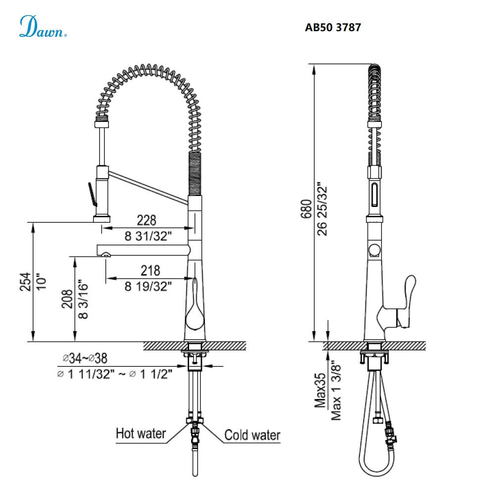 Dawn 2 Way Spring Pull-Out Kitchen Faucet In Chrome Model# AB50 3787C