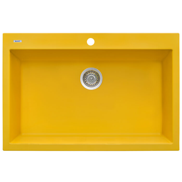 epiGranite Model: RVG1080YL Ruvati 33 x 22 inch Granite Composite Quartz Drop-in Topmount Kitchen Sink Single Bowl – Midas Yellow – RVG1080YL