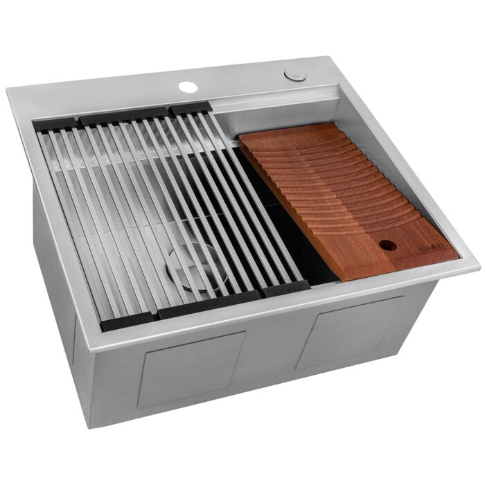 Alto Ruvati 25" x 22" x 12" Deep Laundry Workstation Sink with Washboard Top Mount Stainless Steel – Model# RVU6553