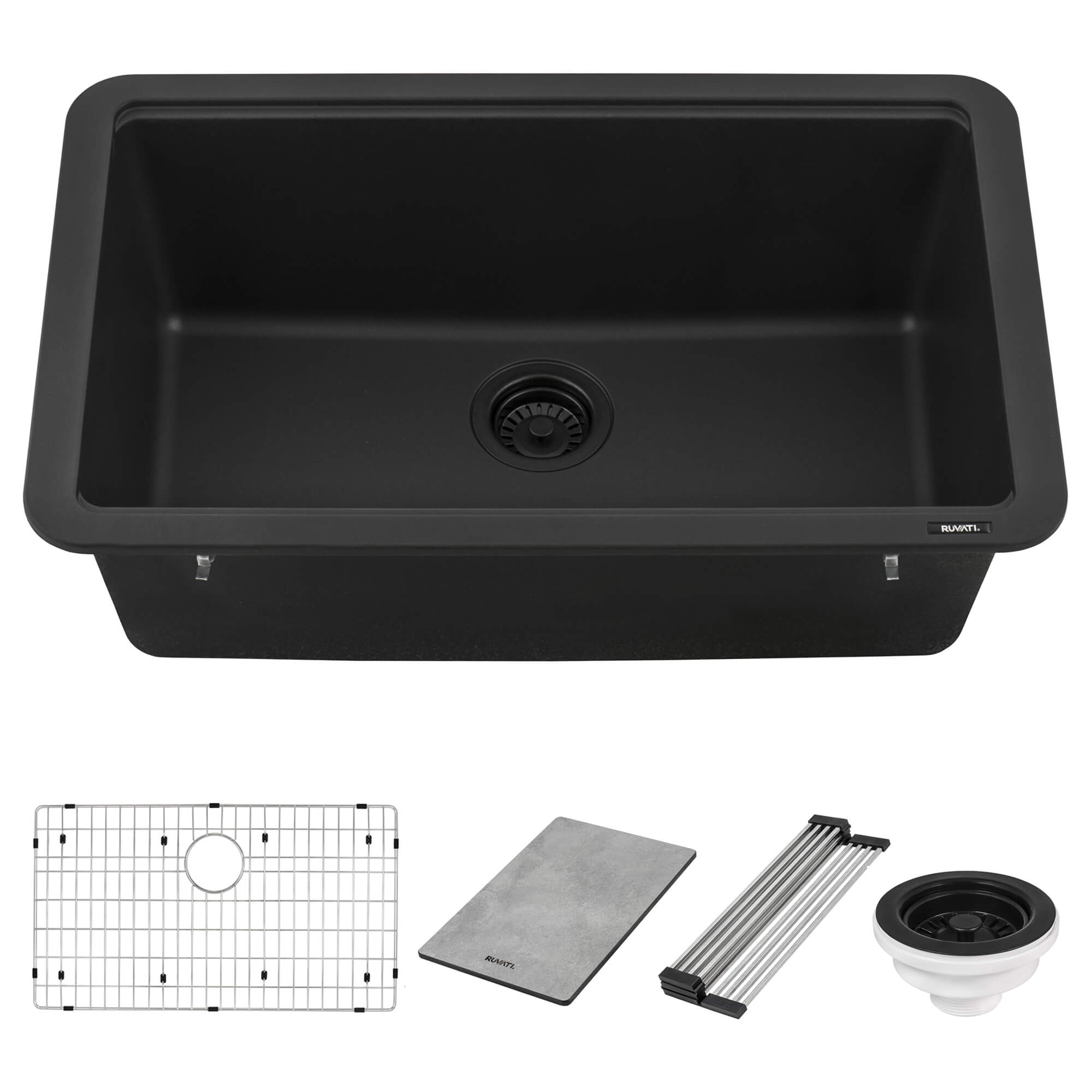 epiStage Model: RVG2310BK Ruvati 30-inch Granite Composite Quartz Workstation Matte Black Undermount Kitchen Sink – RVG2310BK