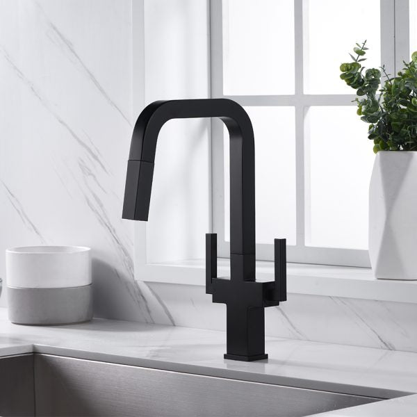 Two Handles 1 Hole High-Arc Kitchen Faucet in Matte Black Model# KSK1219MB