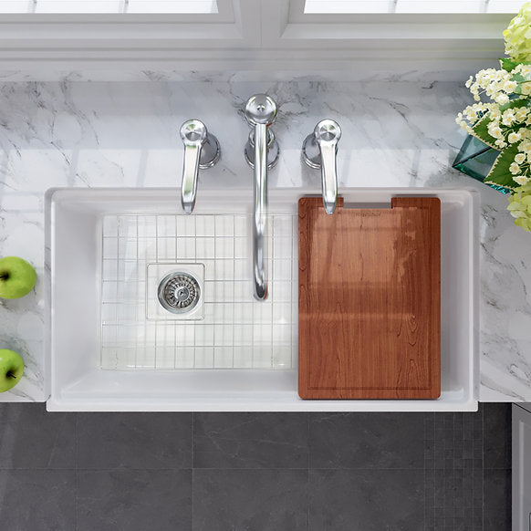 Nantucket Sinks - 36" Fireclay Farmhouse Workstation Single Bowl Kitchen Sink In White Model# T-PS36W