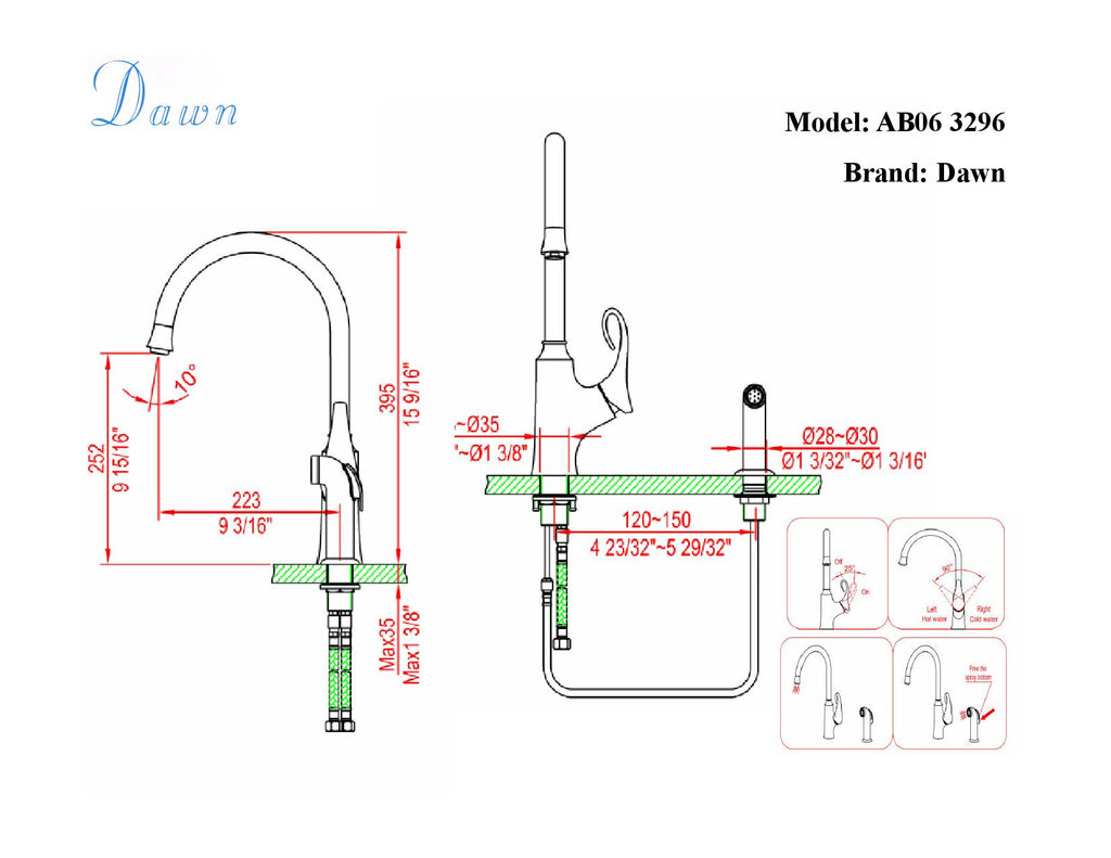 Dawn Single-Lever Faucet with Side Spray In Chrome Model# AB06 3296C