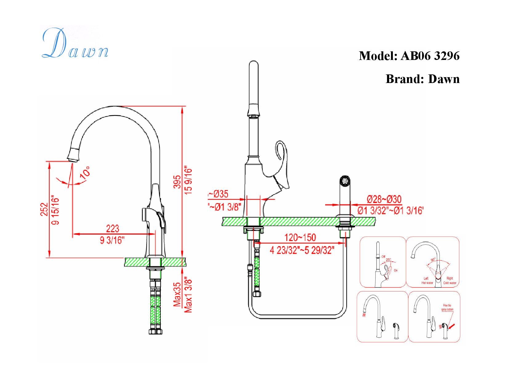 Dawn Single-Lever Faucet with Side Spray In Chrome Model# AB06 3296C