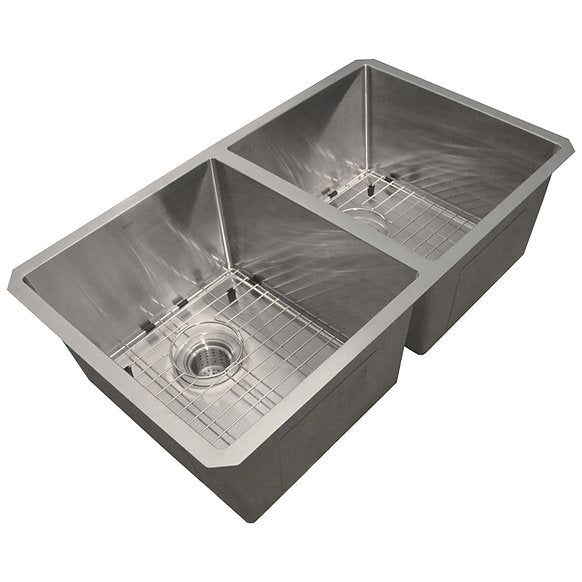 Nantucket Sinks - Small Radius Undermount Equal Double Bowl Stainless Steel Sink Model# SR3219-DE-16