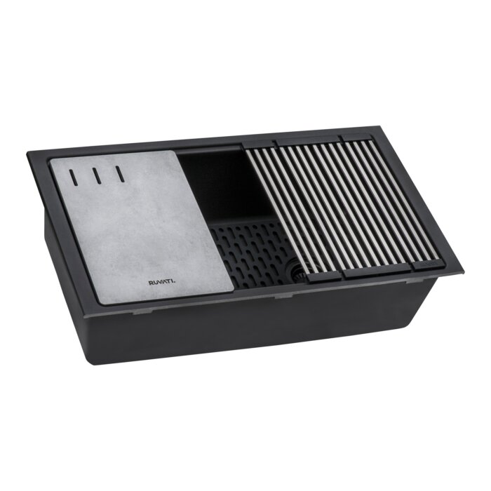 epiStage Ruvati 33" Undermount Workstation Granite Composite Kitchen Sink Matte Black – Model# RVG2302BK