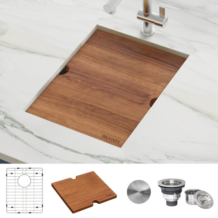 Roma Ruvati 13 inch Workstation Bar Prep Sink with Cover Undermount 16 Gauge Stainless Steel Single Bowl – Model # RVH8316