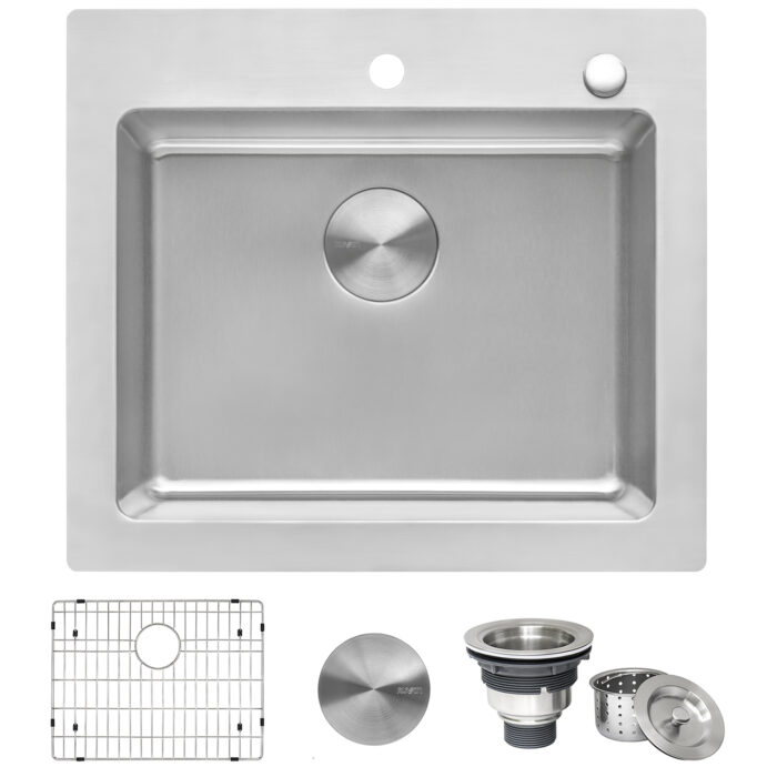 Modena Model: RVM5923 Ruvati 23 x 20 inch Drop-in Topmount Kitchen Sink 16 Gauge Stainless Steel Single Bowl – RVM5923