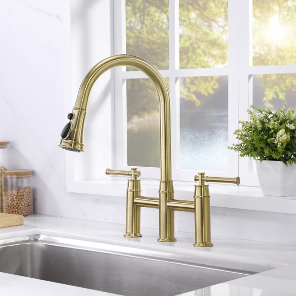 8” Double Handle 3 Hole Kitchen Faucet in Satin Gold Model# KSK8239SG
