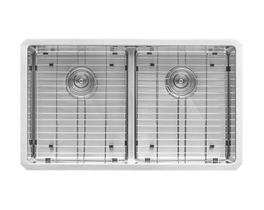 Urbana Ruvati 32-inch Low-Divide Undermount 50/50 Double Bowl 16 Gauge Rounded Corners Stainless Steel Kitchen Sink – Model# RVH7411