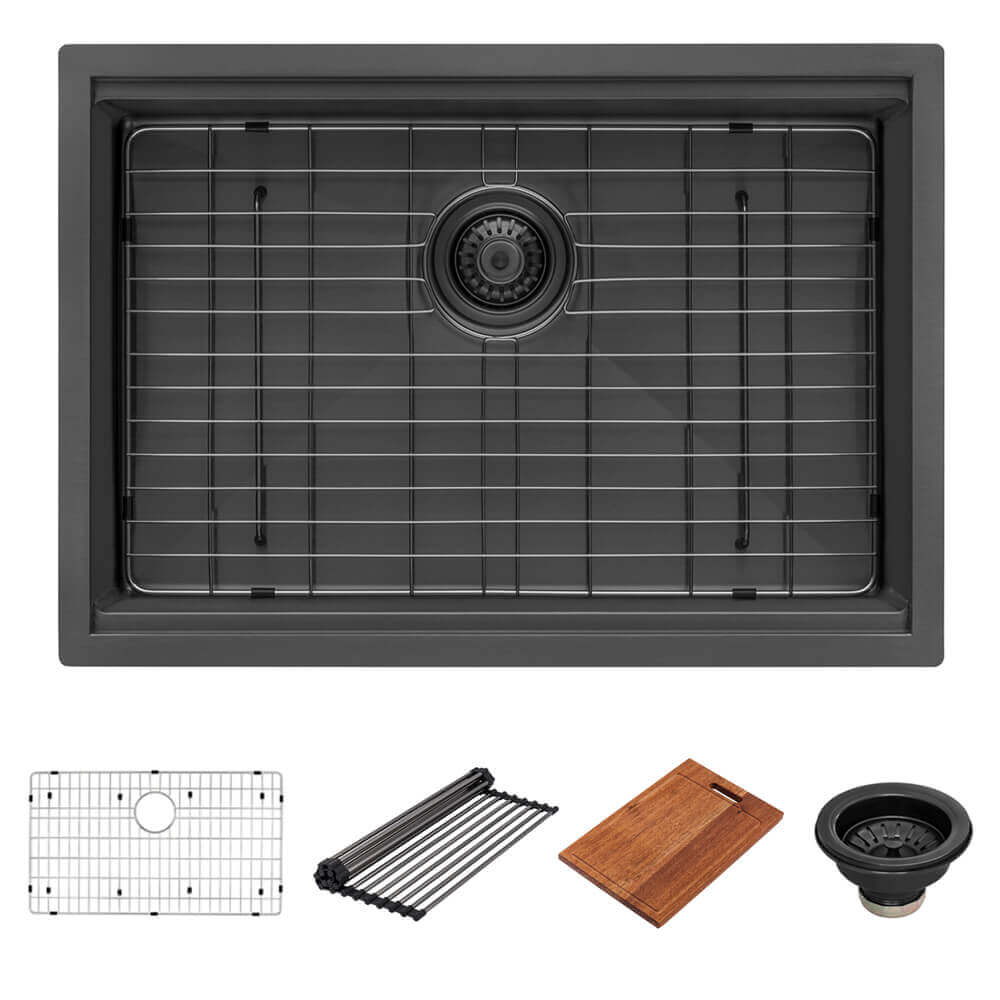 Giana Ruvati 30" Gunmetal Black Stainless Steel Workstation Undermount Kitchen Sink Single Bowl – Model# RVH6530BL