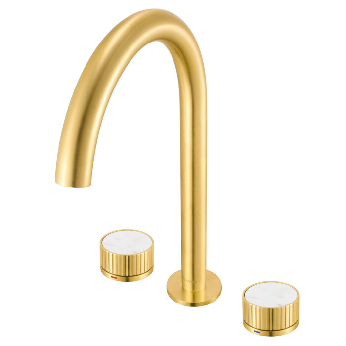 Athena Model: RVF5232SG Ruvati Athena Two Handle Stone Marble Luxury Knob Widespread Bathroom Faucet in Brushed Gold – RVF5232SG