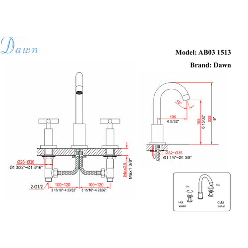Dawn 8" Widespread Lavatory Faucet with Two Cross Handles In Brushed Nickel Finish Model# AB03 1513BN