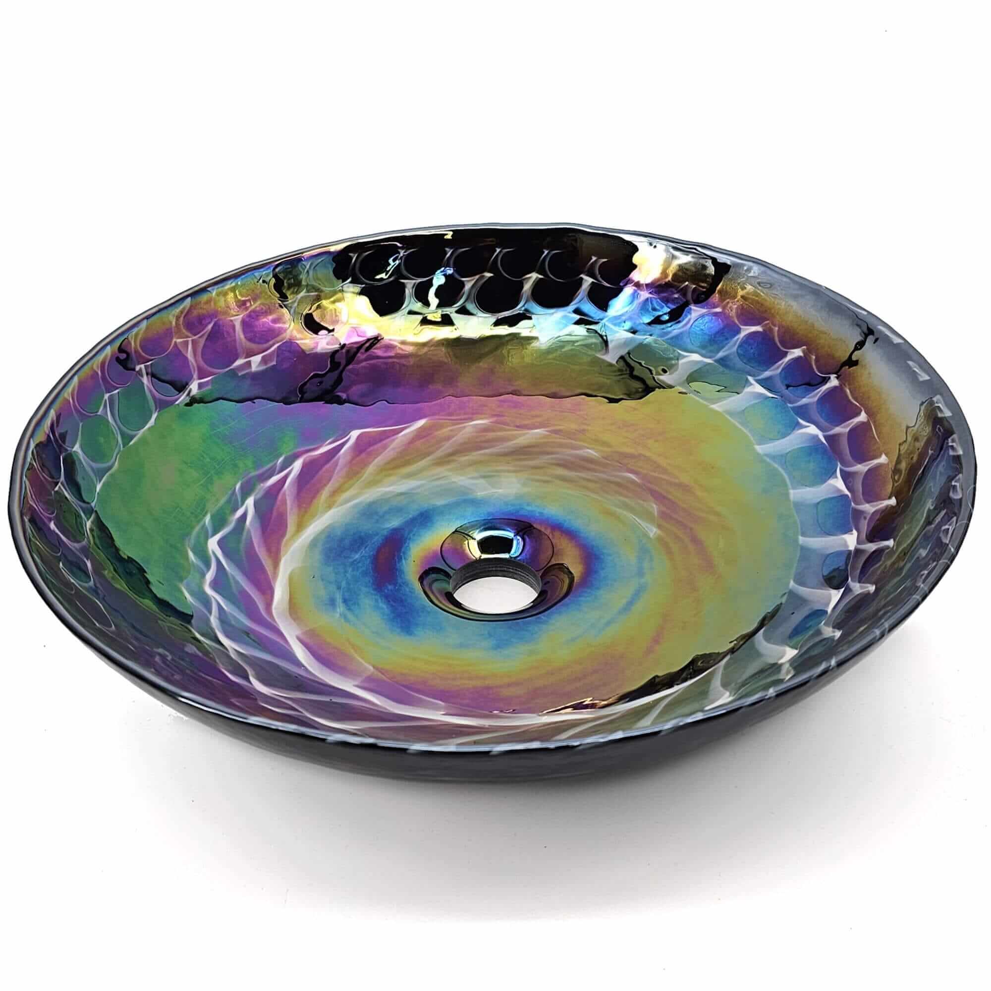 Murano Model: RVB3049 Ruvati 16 inch Murano Glass Art Vessel Circle Decorative Pattern Bathroom Sink – Cosmic Black – RVB3049