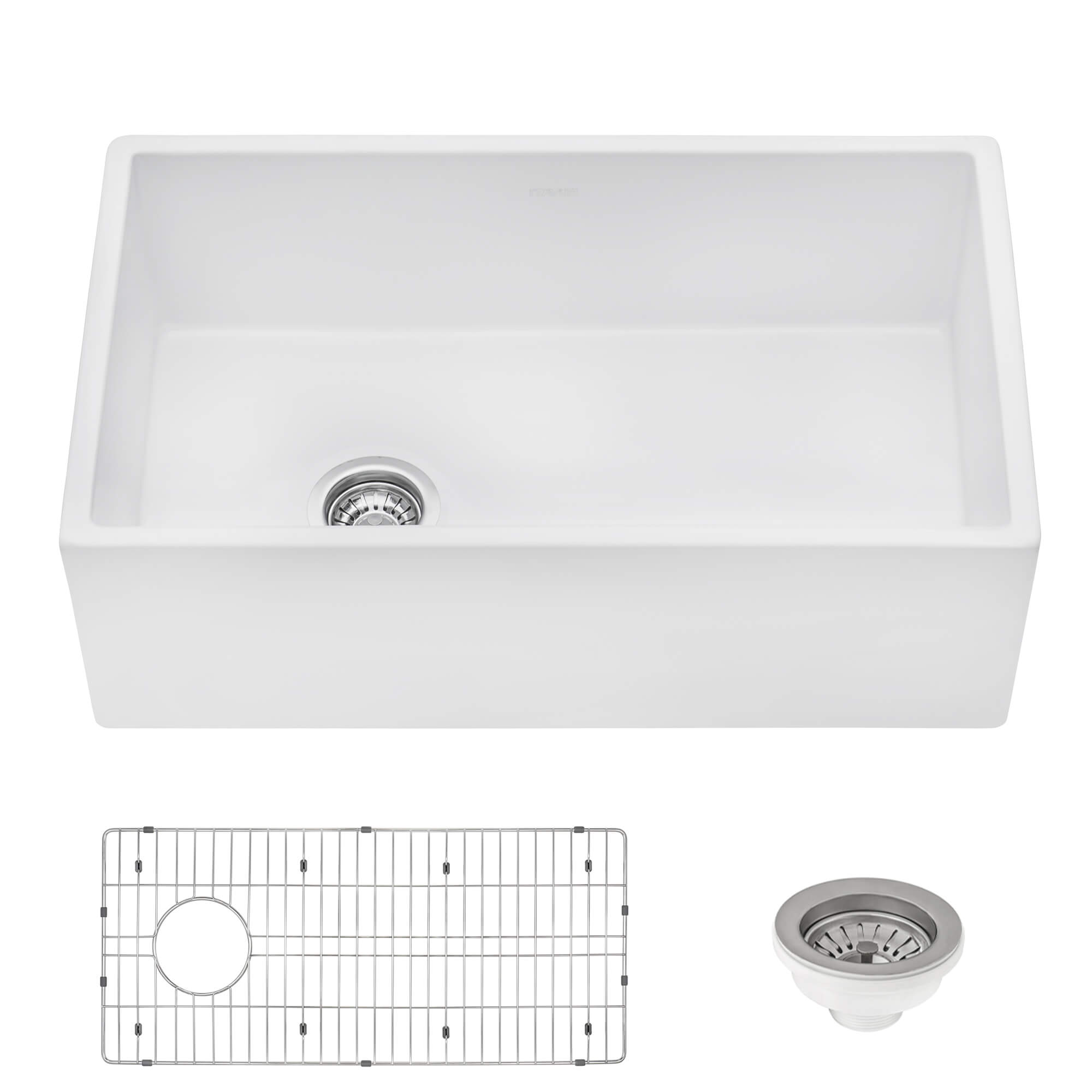 Fiamma Model: RVL2018WL Ruvati 30-inch Fireclay Farmhouse Offset Drain Kitchen Sink Single Bowl White – Left Drain – RVL2018WL