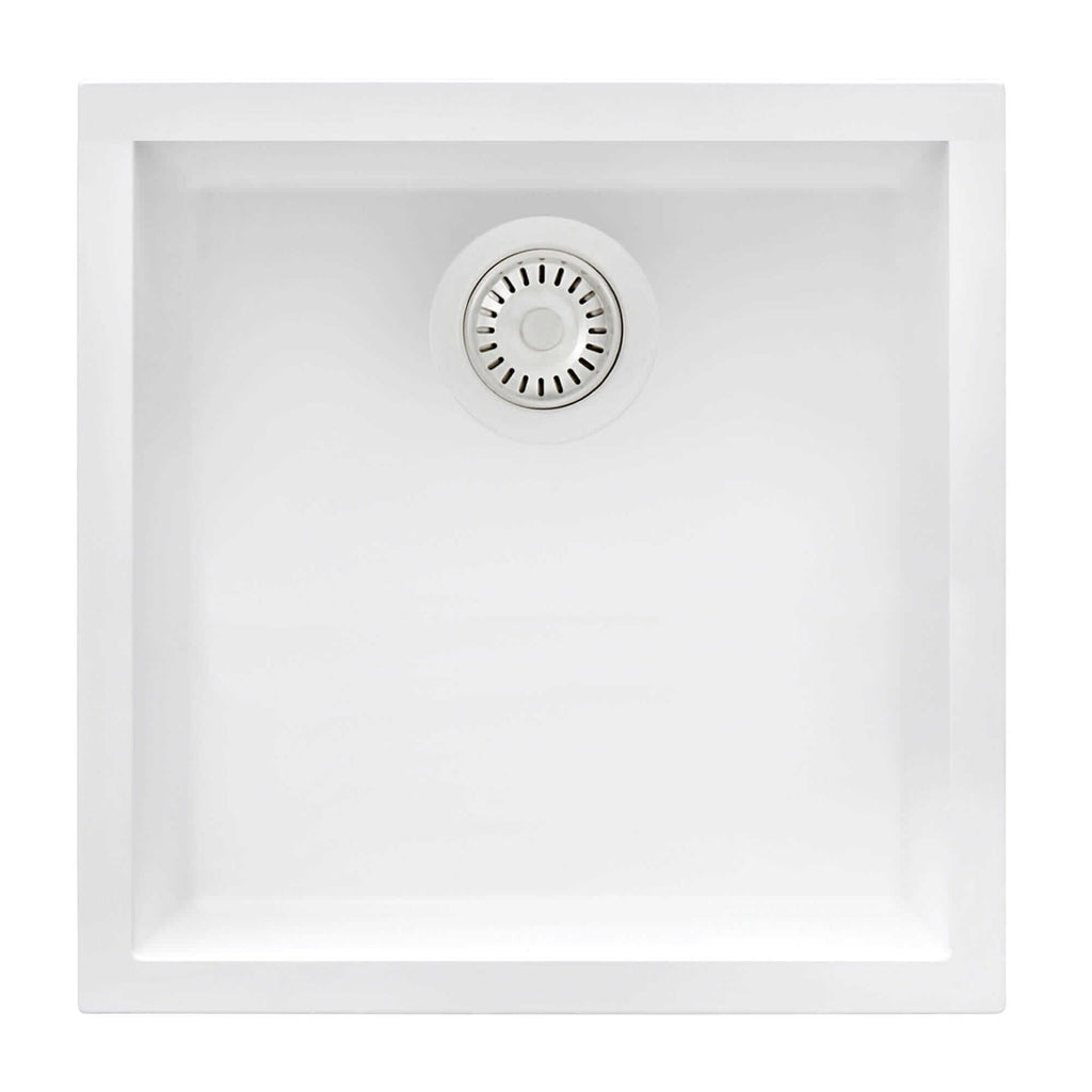 epiGranite Model: RVG2018WH Ruvati 17 x 17 inch Granite Composite Quartz Undermount Single Bowl Wet Bar Prep Sink – Arctic White Matte – RVG2018WH