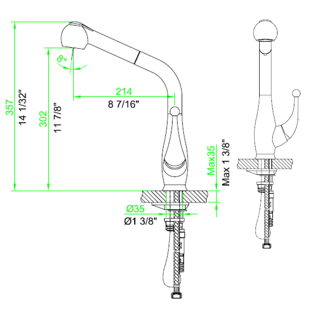 Dawn Single-Lever Pull-Out Spray Kitchen Faucet In Brushed Nickel Model# AB50 3079BN