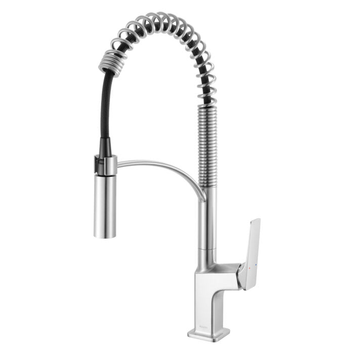 Seneca Model: RVF1236BN Ruvati Seneca Stainless Steel Single Handle Pull Down Kitchen Faucet Modern Sharp Style with Pre-Rinse Sprayer – RVF1236BN
