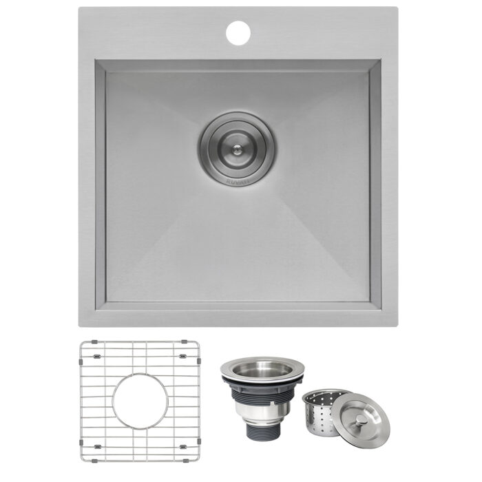 Tirana Model: RVH8118 Ruvati 18 x 18 inch Drop-in Topmount Bar Prep Sink 16 Gauge Stainless Steel Single Bowl – RVH8118
