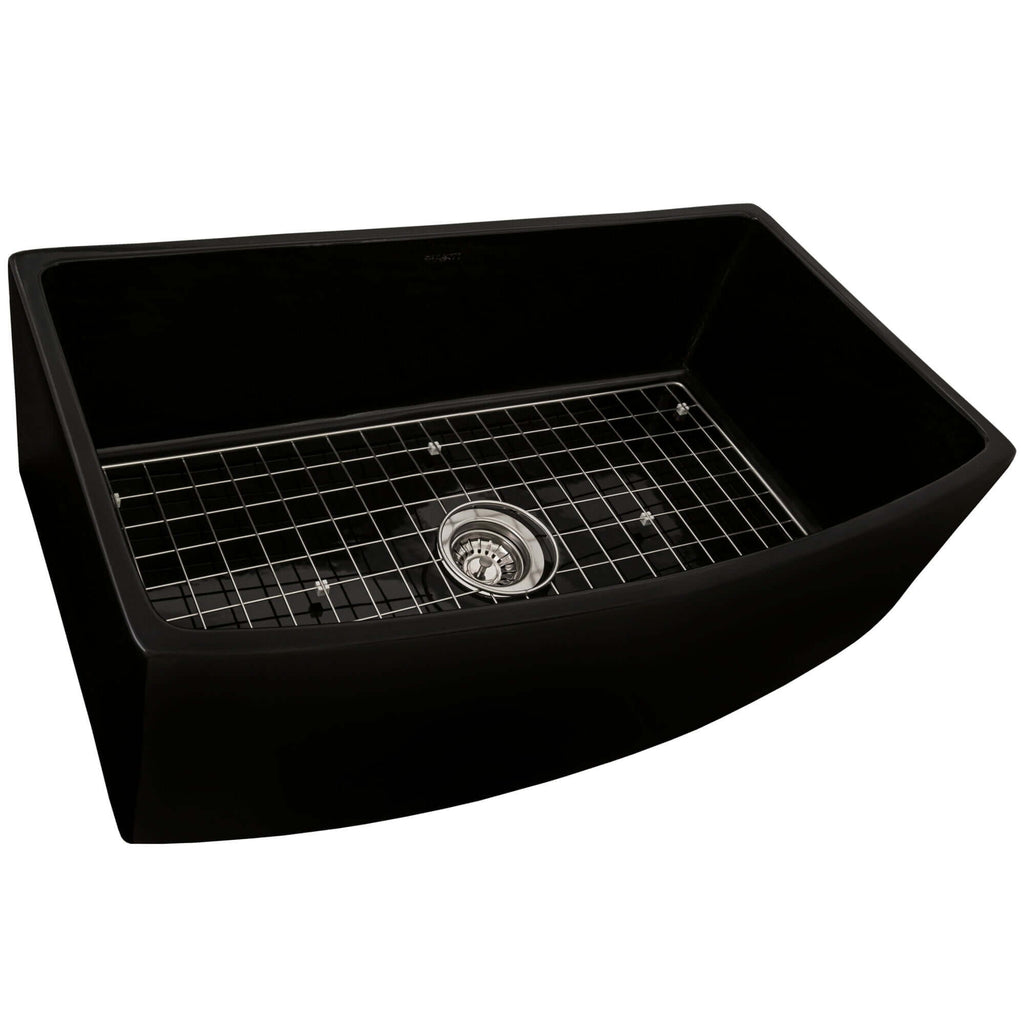 Fiamma Model: RVL2398BK Ruvati 33 inch Fireclay Black Farmhouse Kitchen Sink Bow Front Curved Apron Single Bowl – RVL2398BK