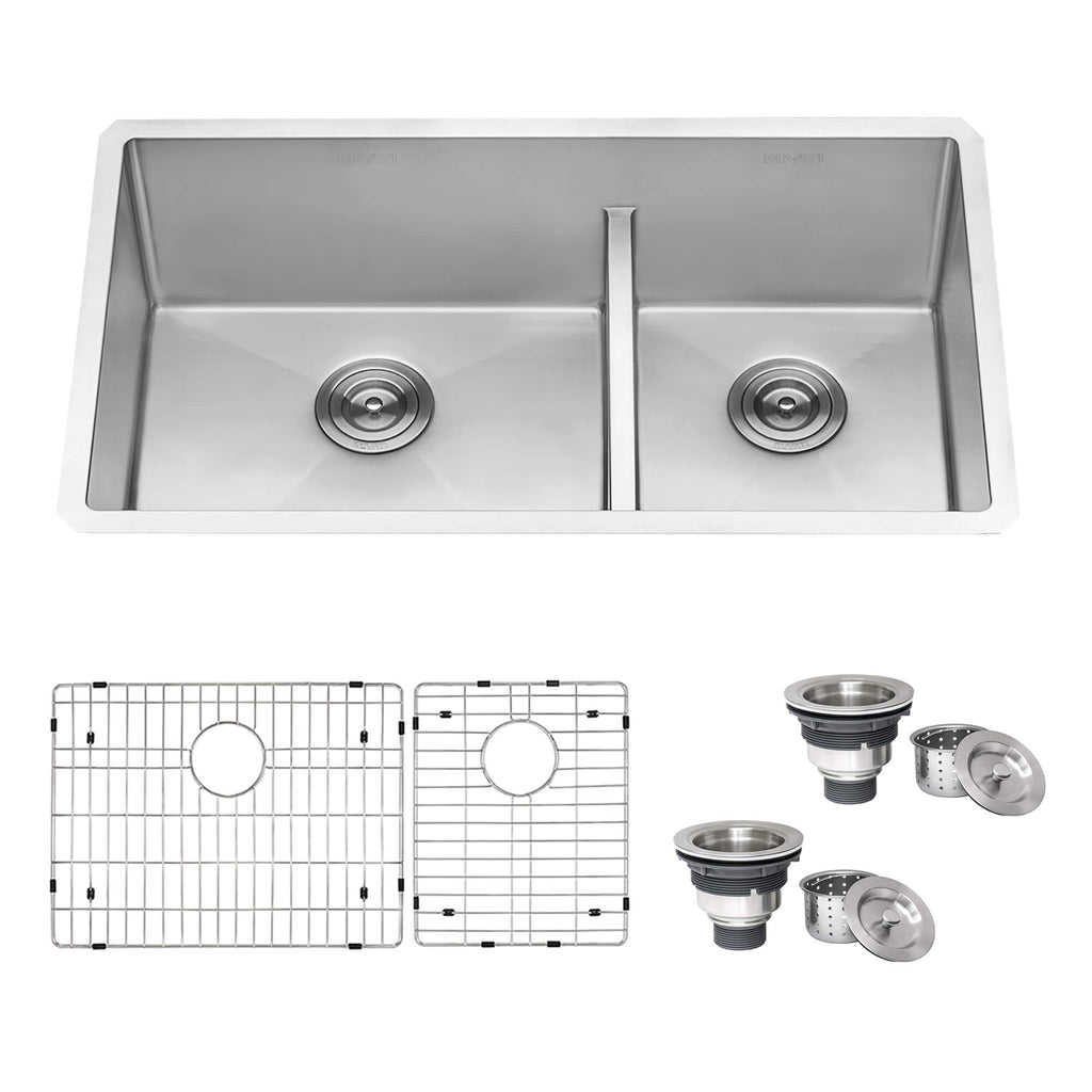 Urbana Ruvati 28-inch Low-Divide Undermount 60/40 Double Bowl Rounded Corners 16 Gauge Stainless Steel Kitchen Sink – Model # RVH7255