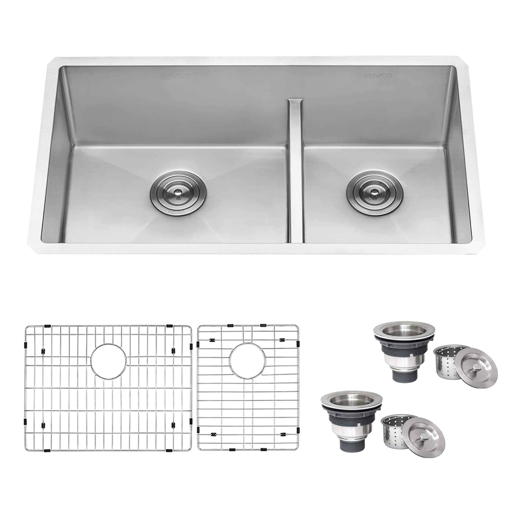 Urbana Ruvati 28-inch Low-Divide Undermount 60/40 Double Bowl Rounded Corners 16 Gauge Stainless Steel Kitchen Sink – Model # RVH7255