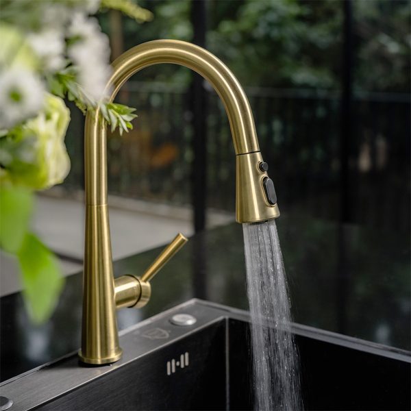 Single Handle Pull-Down 1 Hole Kitchen Faucet in Satin Gold Model# KSK1123SG