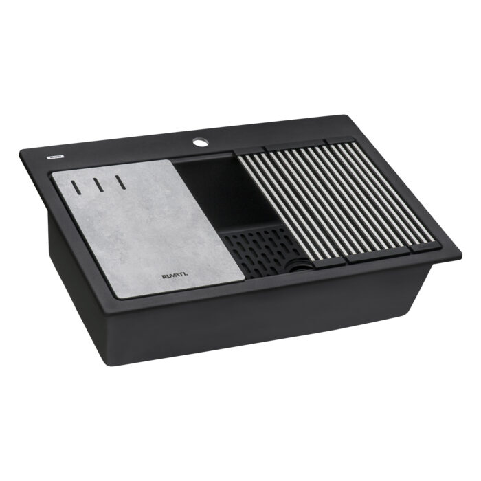 epiStage Ruvati 33-inch Granite Composite Workstation Matte Black Drop-in Top Mount Kitchen Sink – Model# RVG1302BK