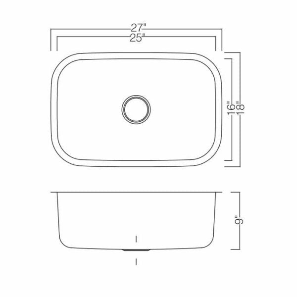 Oakland 27″ Medium Size 18 Gauge Undermount Stainless Steel Single Bowl Rectangular Kitchen Sink Model# KSU27189