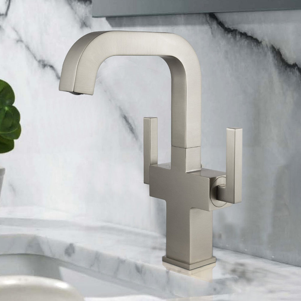 Oakland Two Handles Bathroom Sink Faucet with Pop Up Drain in Brushed Nickel Model# KSB1216BN