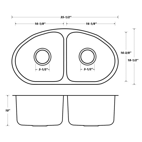 Oakland 36" Undermount Stainless Steel 18 Gauge Double Bowl Kitchen Sink Model# KSU361910D