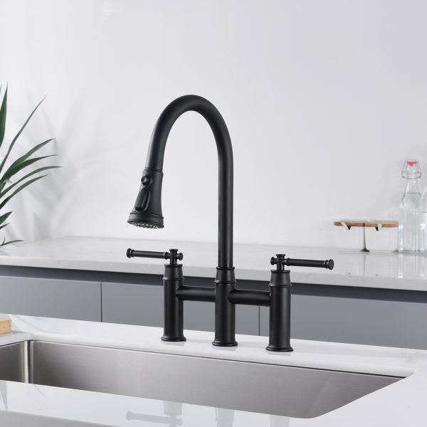 8” Double Handle 3 Hole Kitchen Faucet in Matte Black – Model# KSK8239MB