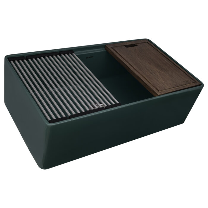 Fiore Model: RVL2387EG Ruvati 33 inch Fireclay Workstation Emerald Green Farmhouse Kitchen Sink Apron Front Single Bowl – RVL2387EG