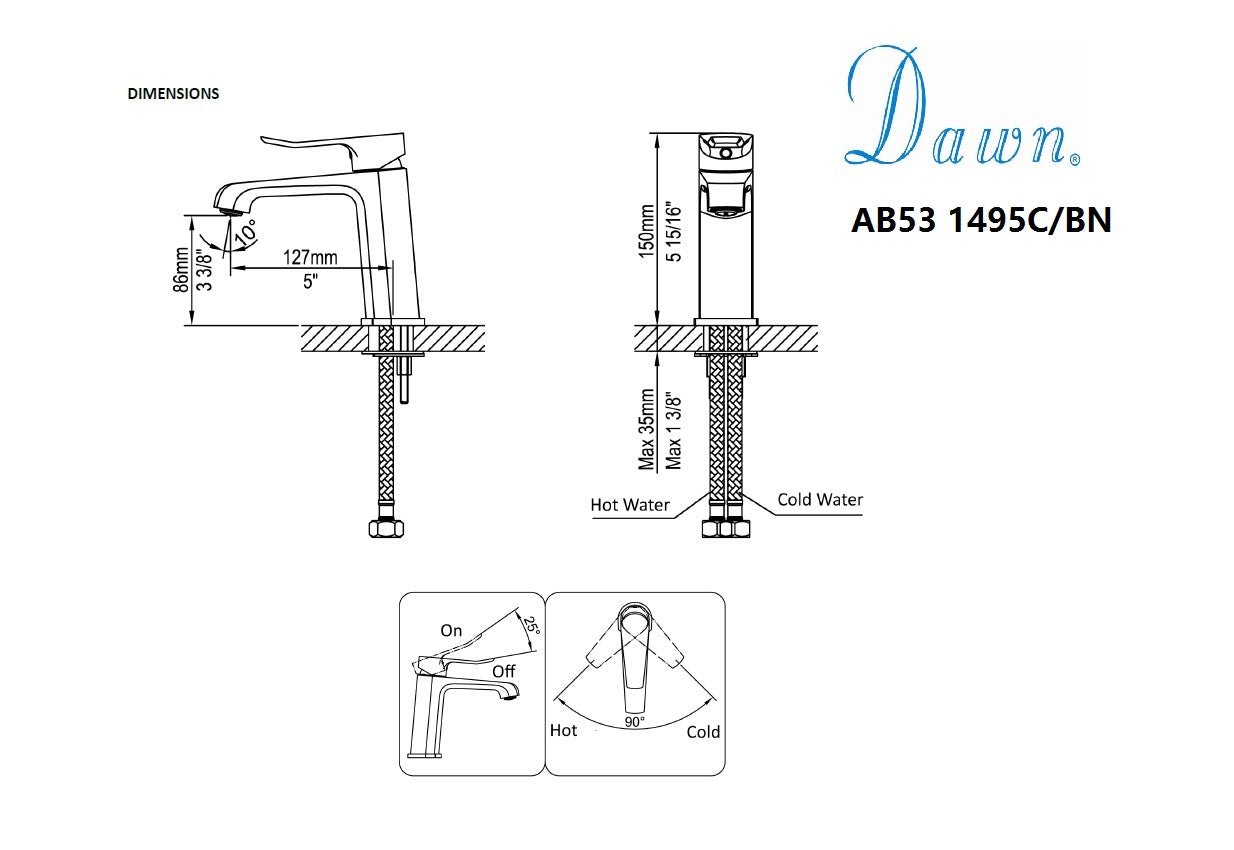 Dawn Single Lever Lavatory Faucet In Chrome Finish Model# AB53 1495C