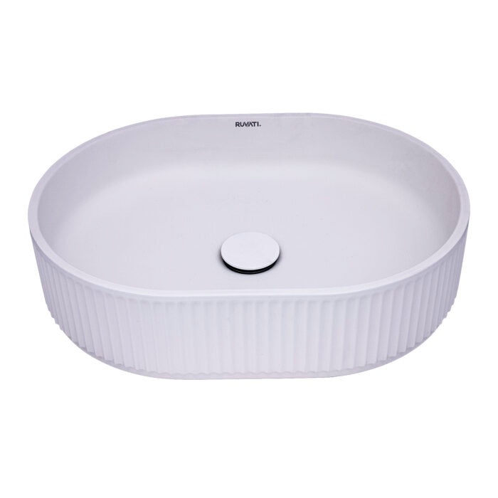 Cordona Model: RVB2819WH Ruvati 19 x 14 inch Fluted Vessel Bathroom Sink epiStone Solid Surface Modern Oval Matte White – RVB2819WH