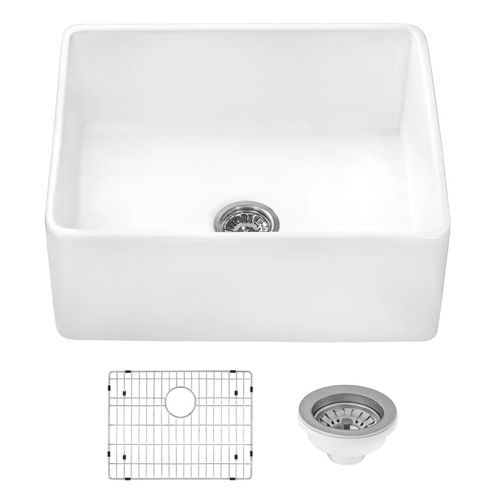 Fiamma Model: RVL2468WH Ruvati 23-inch Fireclay Farmhouse Kitchen Laundry Utility Sink Single Bowl – White – RVL2468WH