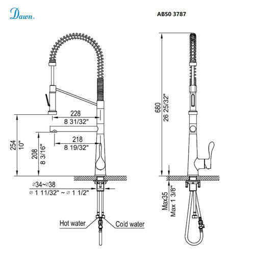 Dawn 2 Way Spring Pull-Out Kitchen Faucet In Brushed Nickel Model# AB50 3787BN