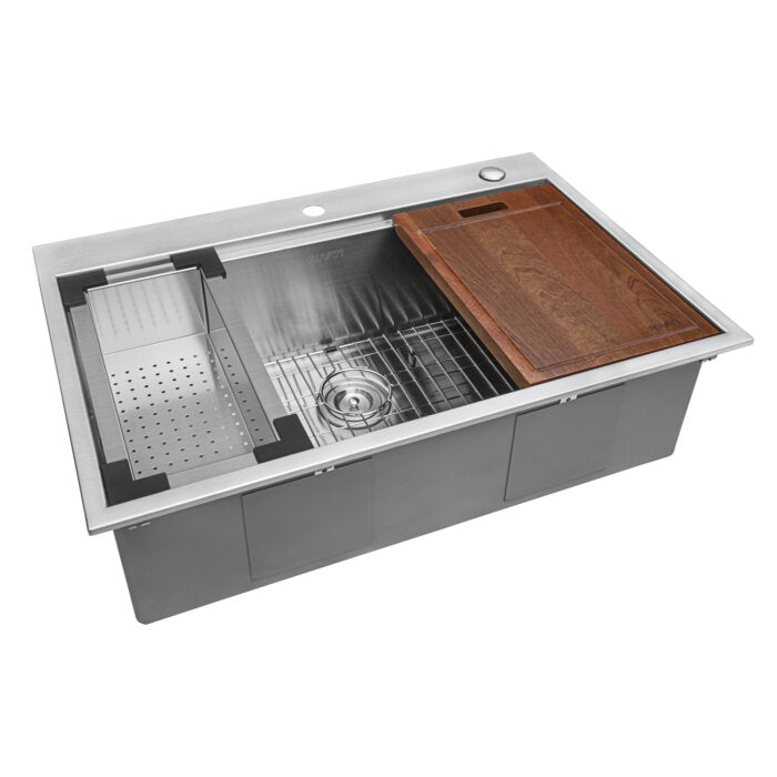 Siena Ruvati 30 x 22 inch Workstation Drop-in Topmount Rounded Corners 16 Gauge Ledge Stainless Steel Kitchen Sink Single Bowl – Model # RVH8030