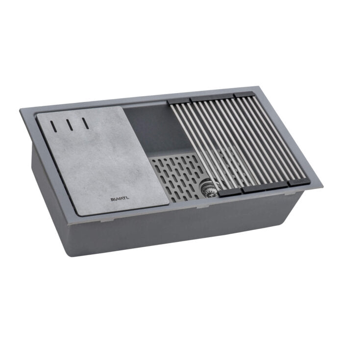 epiStage Model: RVG2302UG Ruvati 33-inch Undermount Workstation Granite Composite Quartz Kitchen Sink Urban Gray – RVG2302UG