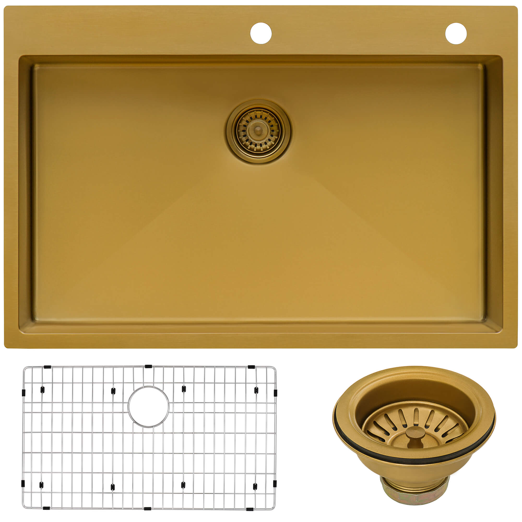 Terraza  Ruvati 33" x 22" Satin Brass Matte Gold Stainless Steel Drop-in Top mount Kitchen Sink Single Bowl – Model# RVH5005GG