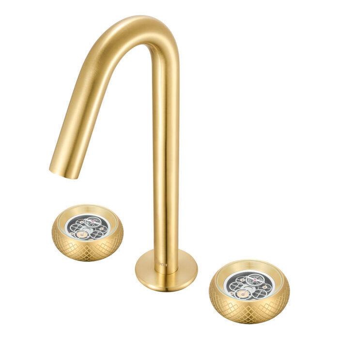Chrono Model: RVF5234SG Ruvati Chrono Two Handle Watch Mechanism Luxury Widespread Bathroom Faucet in Brushed Gold- RVF5234SG