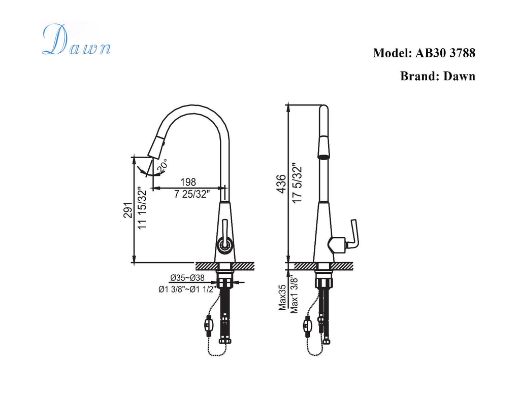 Dawn Single-Lever Pull-Down Spray Kitchen Faucet In Chrome Model# AB30 3788C