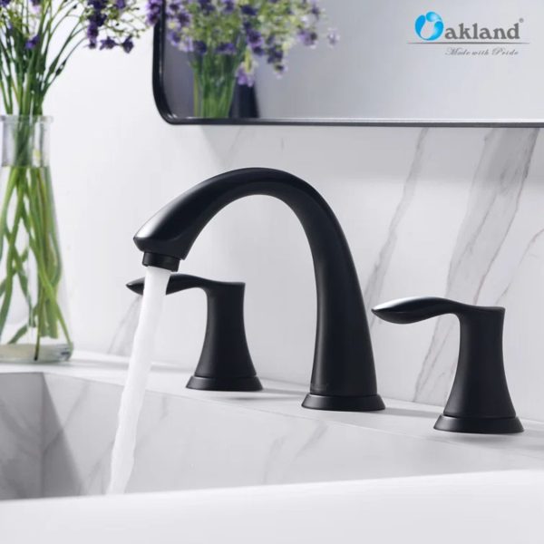 Oakland Wide Spread Bathroom Sink Faucet with Pop Up Drain in Matte Black Model# KSB8232MB