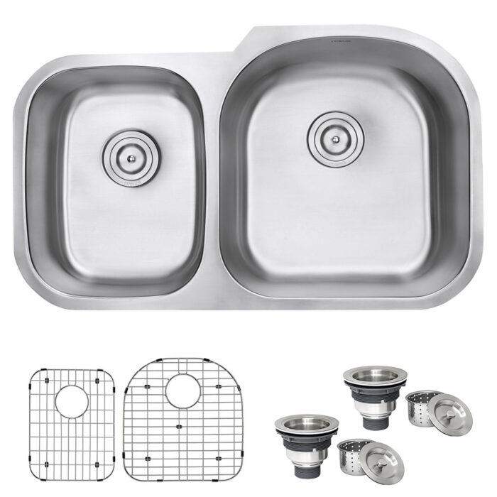 Parmi Model: RVM4605 Ruvati 34-inch Undermount 40/60 Double Bowl 16 Gauge Stainless Steel Kitchen Sink – RVM4605