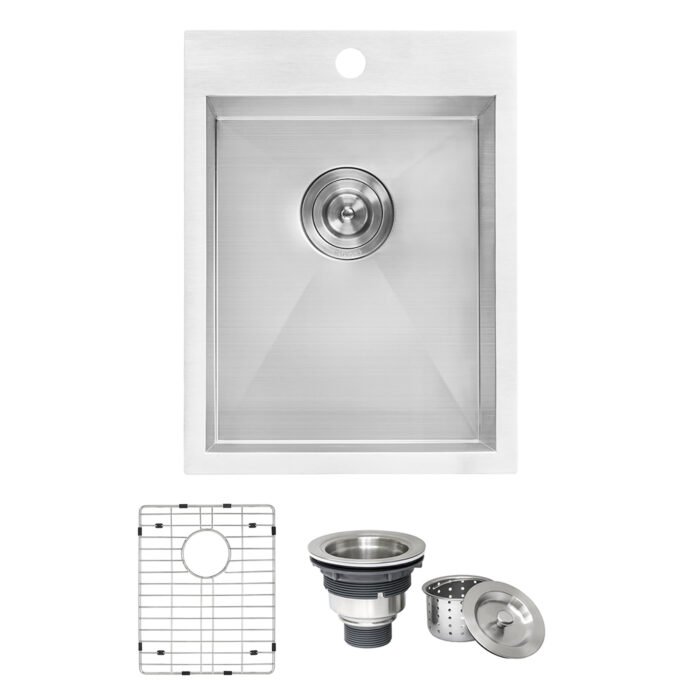 Tirana Model: RVH8110 Ruvati 15 x 20 inch Drop-in Topmount Bar Prep Sink 16 Gauge Stainless Steel Single Bowl – RVH8110