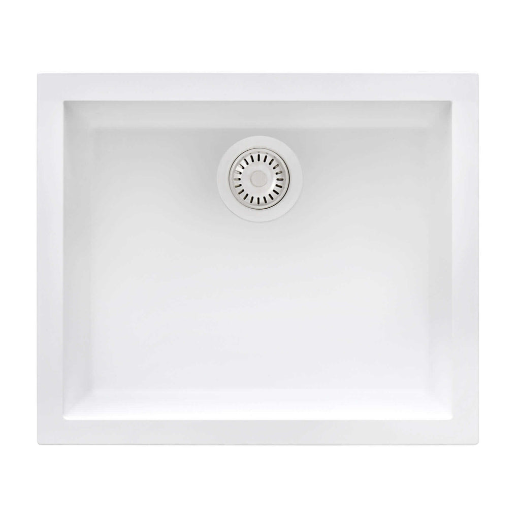 epiGranite Model: RVG2022WH Ruvati 21 x 17 inch Granite Composite Quartz Undermount Single Bowl Wet Bar Prep Sink – Arctic White Matte – RVG2022WH