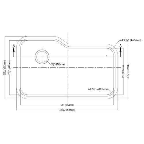 Dawn 33" Undermount Single Bowl Stainless Steel Kitchen Sink In 16 Gauge Model# DSU3118