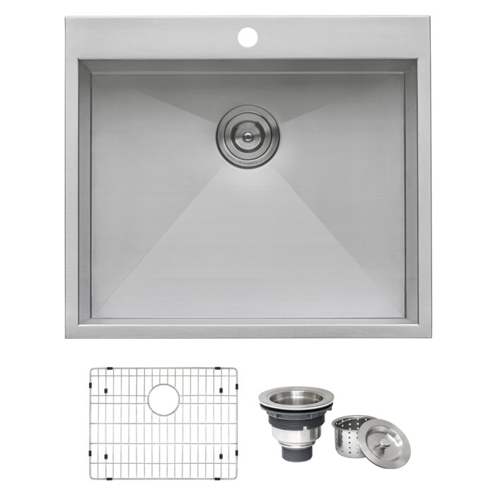 Tirana Ruvati 25″ Drop-in Topmount 16 Gauge Stainless Steel Single Bowl Kitchen Sink – Model # RVH8010