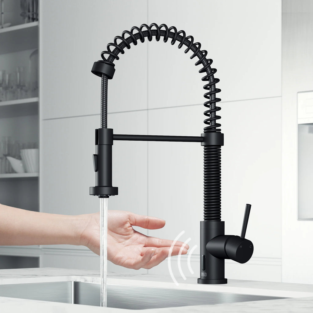 VIGO - Edison 19" Single Handle Smart Pull-Down Touchless Kitchen Faucet With Spring In Matte Black Finish Model# VG02001MBS